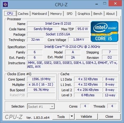 Процессор в CPU-Z